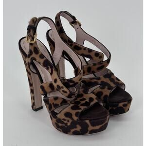 ⭐️ Miu Miu Leopard Print Pony Hair Platform Sandals Size 37 / 7